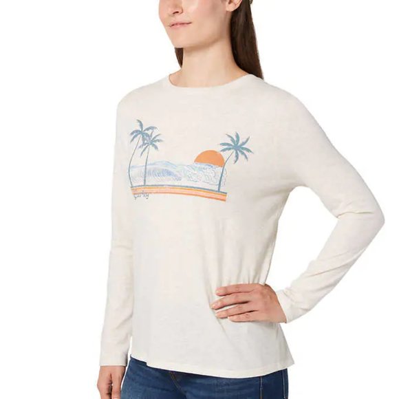 NWT Hurley Women's Long Sleeve Graphic Crew Neck Tee White Size M $60 Z950 - Picture 2 of 4